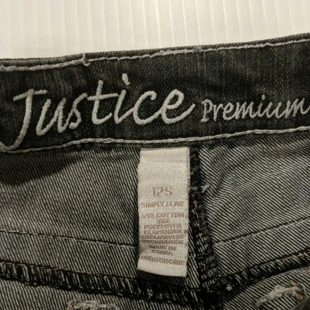 JUSTICE Black Gray Distressed Jeans 12 Slim